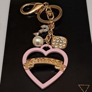 Guess Pink and Gold Heart Bag Charm Key Holder